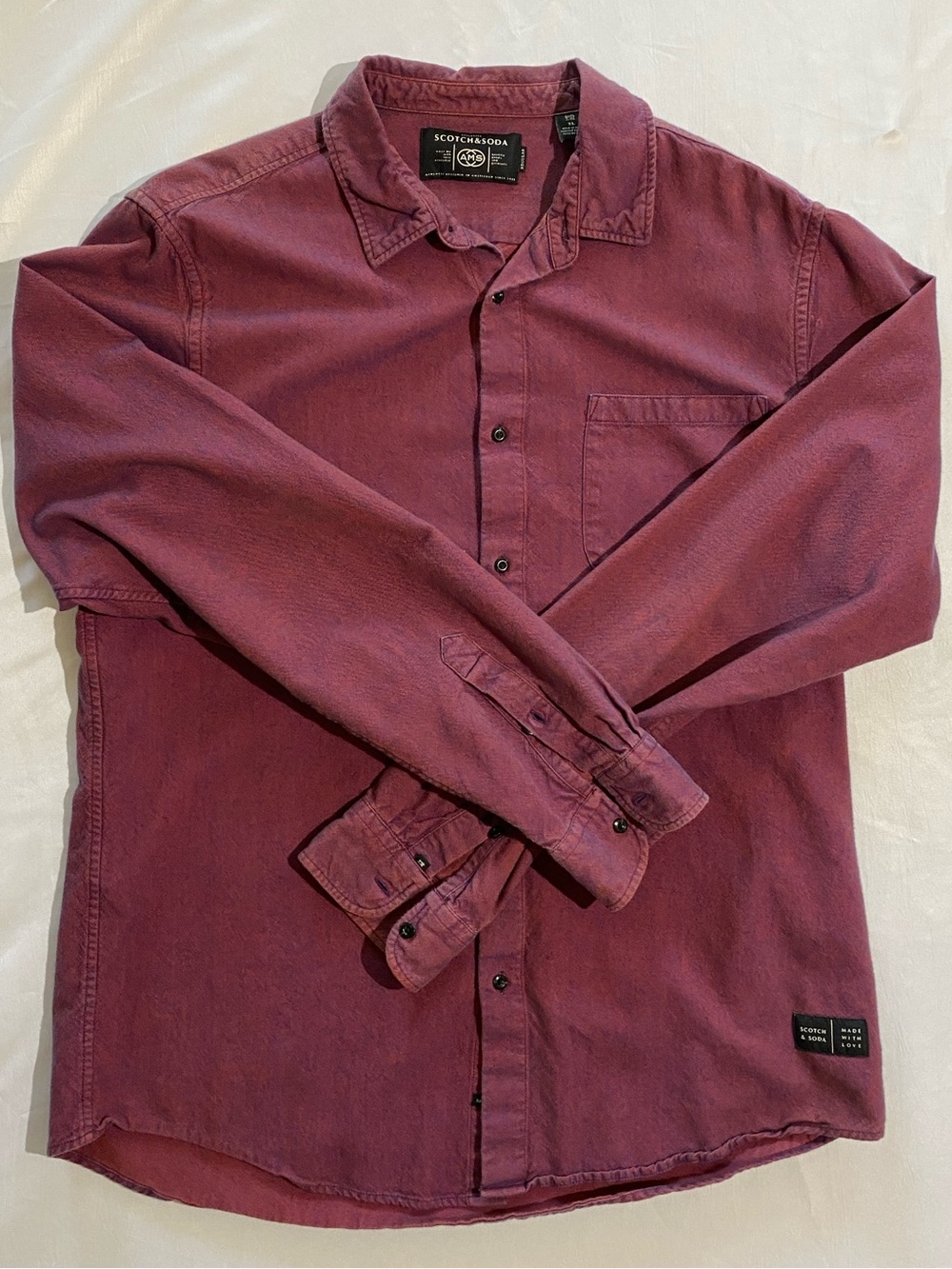 Scotch & Soda Men's Long-Sleeve Flannel Button-Down Shirt in Burgundy